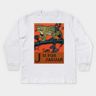 J is for Jaguar ABC Designed and Cut on Wood by CB Falls Kids Long Sleeve T-Shirt